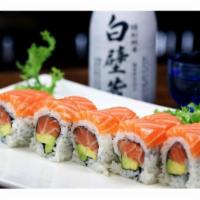 Pink Lady Roll · Salmon & Avocado inside with Salmon on Top