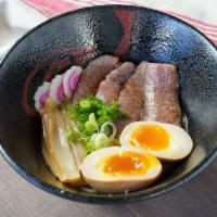 Kobe Beef Ramen · Japanese noodles with Kobe Beef , bamboo, fish cake & scallion with soup.
(Dear Customer bec...