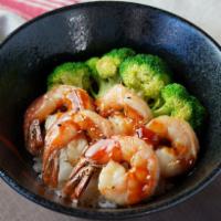 Jumbo Shrimp Teriyaki Bowl · 5 pcs bake jumbo shrimp with teriyaki sauce & broccoli over rice.