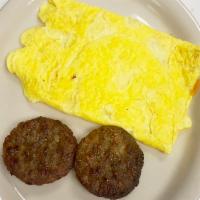 Cheese Omelette · Served with four slices of applewood smoked bacon or 2 sausage patties. Add meat in an omele...