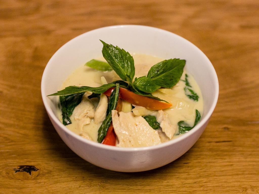 C1. Green Curry · Eggplant, bell peppers, bamboo shoots, sweet basil and coconut milk.