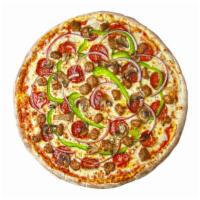 Large Supreme Pizza and Wings · Perfectly cooked Golden Brown Hand-Tossed Supreme Pizza ingredients: pizza dough, tomato sau...