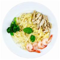 Alfredo Spaghetti · Spaghetti pasta smothered in creamy Alfredo sauce and topped with Parmesan cheese. Choice of...