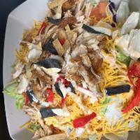 Smokey Southwest Chicken Varsity Salad · Mixed greens, house smoked chicken, cheddar cheese, poblano pico de gallo, corn and tortilla...