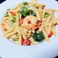 Pasta Della Casa · Penne pasta with shrimp, broccoli and grape tomatoes tossed in a creamy Alfredo sauce.
