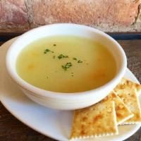 Avgolemono Soup · chicken & rice in lemon & egg broth. Small: 16oz Large: 32oz