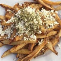 Greek Style Fries · Freshly cut with oregano and crumbled feta. 