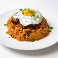 Kimchi Fried Rice · Wok fried rice with spam, Portuguese sausage, yellow onions, garlic, kimchi, egg, pork belly...