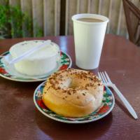 Cheese Bagel Breakfast · Boiled and baked round bread roll.