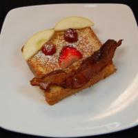 Kid's French Toast · 1 piece of our french toast served with a smile made up of fresh apple, grape, strawberry an...