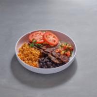 Carne Asada Dinner · Served with rice, beans, salad and tortillas.