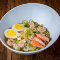 Seafood Ramen · Our classic kombu dashi soup base, with Chinese noodles, Napa cabbage, bok choy, bamboo shoo...