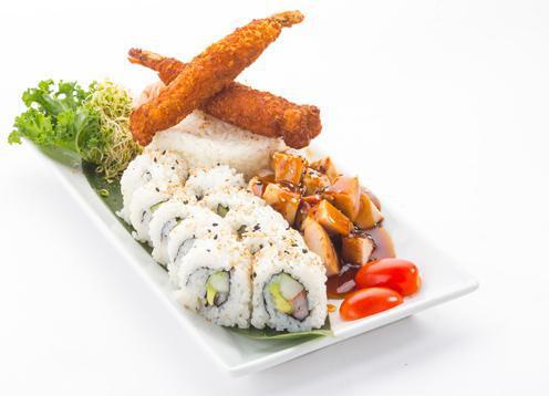 Sumo Lover · 1 california roll, white rice, chicken teriyaki, and 2 shrimp tempura appetizers.