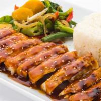 Chicken Teriyaki · Grilled chicken breast in our homemade teriyaki sauce. Served with 2 side orders. 