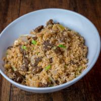 Beef Rice · Egg, onions, sesame oil, scallions and bean sprouts. 