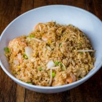Shrimp Rice · Eggs, onions, sesame oil, scallions, bean sprouts and baby shrimp 