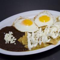Chilaquiles Verdes con Huevo · Green Salsa chilaquiles. Served with 2 eggs made the way you like.