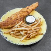 Dad’s Fish and Chips · A UK tradition. A ton of fried haddock, fries, and tartar sauce.