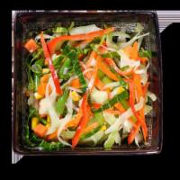 Steamed Vegetables · A medley of cabbage, carrots, corn, and peppers steamed perfectly