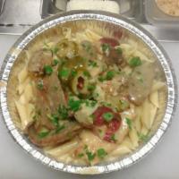 Chicken Scarpariello · Chicken breast sauteed with sweet Italian sausage and hot cherry peppers in garlic, olive oi...