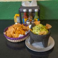 Guacamole · Se acompaña con chips. Served with chips.