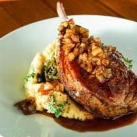 Grilled Double Pork Chop · Spiced Apple Compote, Mixed vegetables, garlic mashed potatoes 