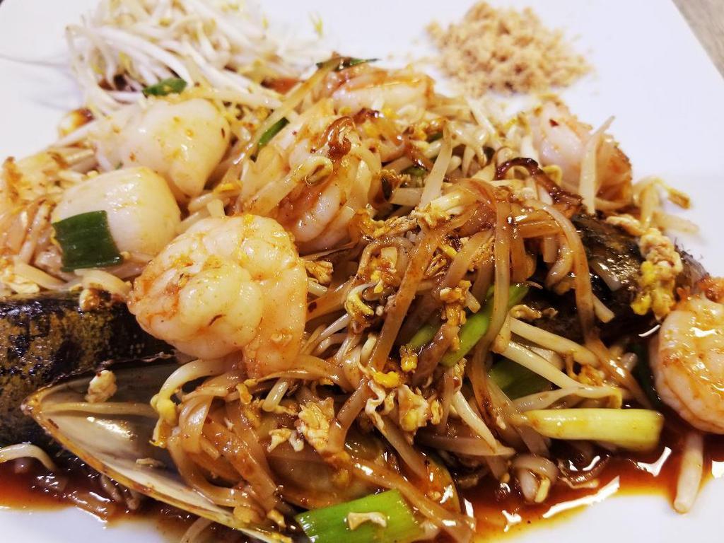 Seafood Pad Thai · Seafood combination with traditional Thai noodles.