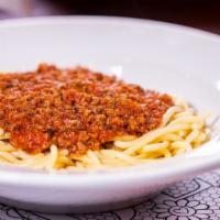 Kids Spaghetti Meat Sauce · A kids portion of spaghetti tossed with our signature marinara meat sauce.
