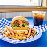 Junior Bacon Burger Combo · Junior-size bun & hamburger patty, crispy bacon, lettuce, tomato, pickles, and our signature...