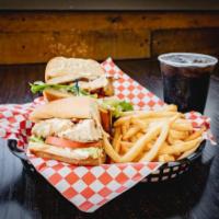 Chicken Sandwich Combo · Grilled chicken breast, lettuce, tomato, and mayo on a French roll. Comes with French fries ...