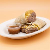 Bean and Cheese Burrito · Home-made refried beans and shredded cheddar cheese in a flour tortilla.