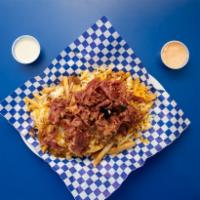 Chili Cheese Fries with Pastrami · Fries covered in our homemade chili, pastrami, and shredded cheddar cheese.