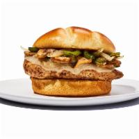 Smothered Chicken Sandwich · A plump, juicy, grilled chicken breast smothered in melted provolone cheese, sautéed onions,...