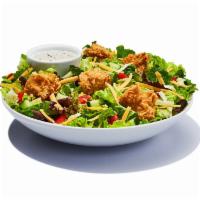 Garden Salad · Spring mix greens piled with diced tomatoes, crips cucumbers, cheddar cheese, Monterey Jack ...