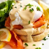 Eggs Royale Benedict · Norwegian Smoked Salmon, Poached Eggs & Hollandaise. Served Over English Muffin.
