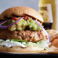 Southwest Burger · Topped with guacamole and raw onions. Served on a toasted brioche bun.