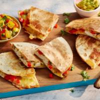 Cheese Quesadillas · 3 flour tortillas, melted cheddar or pepper Jack cheese, guacamole, sour cream, homemade avo...