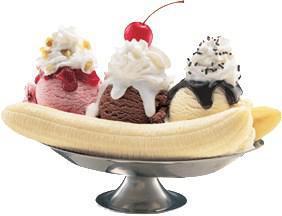Banana Split · Three Scoops Of Ice Cream, Sliced Bananas, Shaved Almonds, Cherry, Hot Fudge Topped With Vanilla Chantilly Cream.