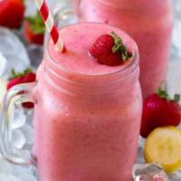 Strawberry Smoothie · Strawberries, banana and fresh squeezed orange juice.