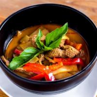 Red Curry · Coconut milk, bamboo shoots, bell peppers and basils  