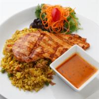 Indo-Chicken · Grilled marinated chicken breast with Asian herbs served with house peanut sauce and curry r...