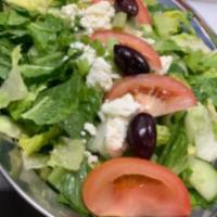 Athenian Salad · Romaine lettuce, fresh tomatoes, Kalamata olives, cucumbers, green onions, and feta cheese t...
