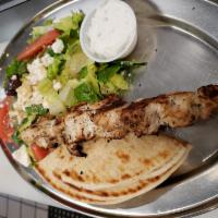 1 Skewer Plate · Choice of one all-natural chicken breast skewer of one pork skewer served with Athenian sala...