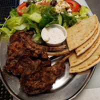 Greek Style Rack of Lamb · Seasoned and charbroiled. Served with Athenian salad and choice of side.