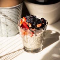 Chia Pudding · Overnight chia with non-dairy milk, dates, oats, topped with house-made granola and seasonal...