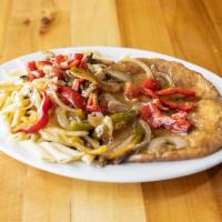 Grill House Chicken · Chicken cutlet topped with mushrooms onions and peppers sauteed in a white wine garlic sauce...