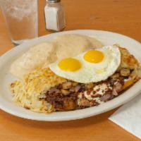 The Hangover II · Big stuffed hash browns, biscuits with country sausage gravy and 2 eggs.