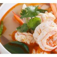 3. Tom Yum Soup  · Hot and sour soup with a choice of chicken or shrimp and mushrooms, spiced with lemongrass, ...