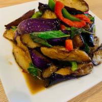  1. Spicy Eggplant  · Stir-fried eggplants with chili, bell pepper, basil.