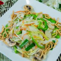 Vegetable Chow Mein · Served with dry crunchy noodles. Vegetarian.